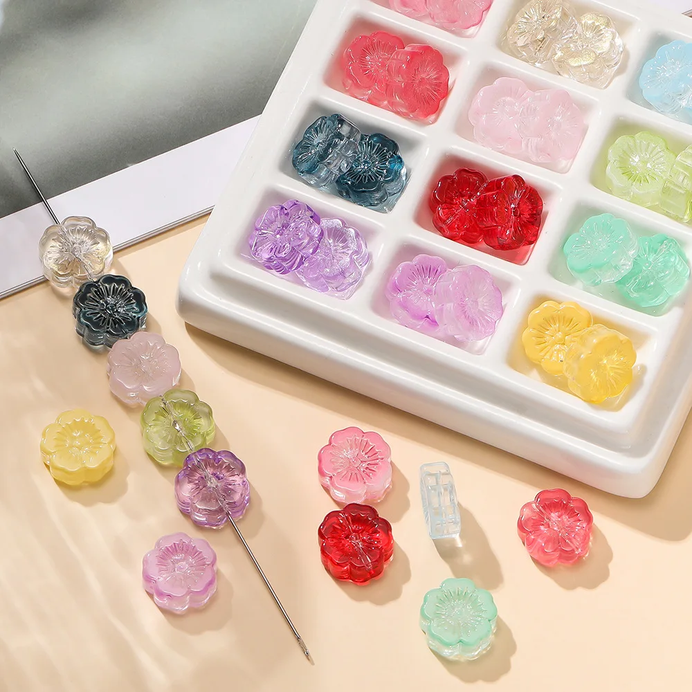 

100Pcs Jewelry Making Transparent Spacers Beads Diy Bracelet Key Chain Accessories Cherry Floral Loose Beads 1.4cm End Beads