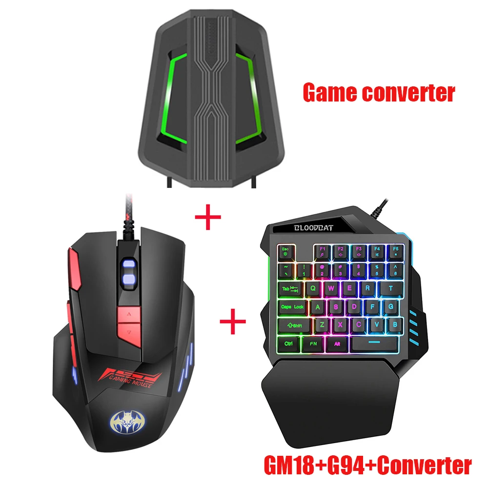 Usb Wired 35keys One-handed RGB Gaming Keyboard and Mouse 6400 Dpi Combo with Converter for Xbox One, PS4, Switch, PS3 and PC