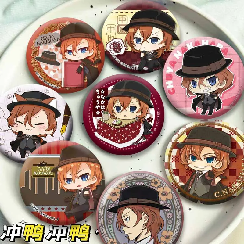 Anime BSD Chuuya Nakahara Soft Button Pins Cartoon Boy Round Badges Manga Role Snap-in Brooch on Bag Clothes Decor Jewelry Gifts