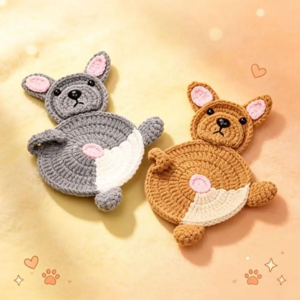 Gifts Handmade Corgi Crochet Cup Coaster Dog Shape Crochet Crochet Coaster Insulated Crochet Cup Mat Home Office