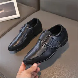 Chaussures de performance pointues en cuir pour enfants, chaussures de mariage décontractées pour enfants, garçon et fille, noir, Parker