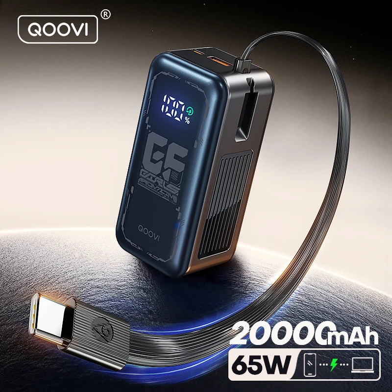 

QOOVI 20000mah Power Bank PD 65W Fast Charging External Battery Portable Charger For iPhone 17 Macbook Laptop Samsung Xiaomi