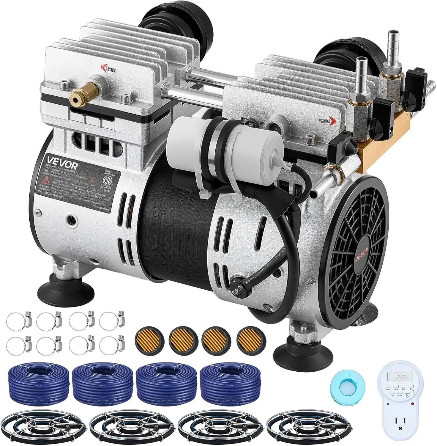 Pond Aerators, 6.7CFM Aeration System for Lakes up to 3 Acres, 1 HP Air Compressor, 4 Diffusers & Four 100' Weighted Tubing, Out
