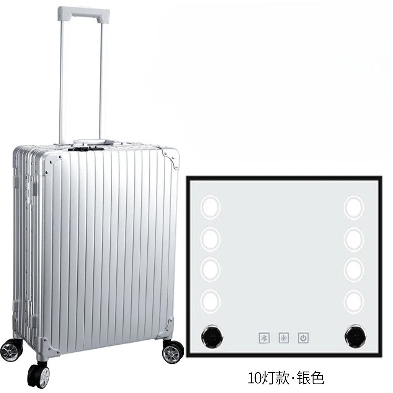 

New aluminum-magnesium alloy cosmetic case with lamp, hair and makeup artist beauty suitcase
