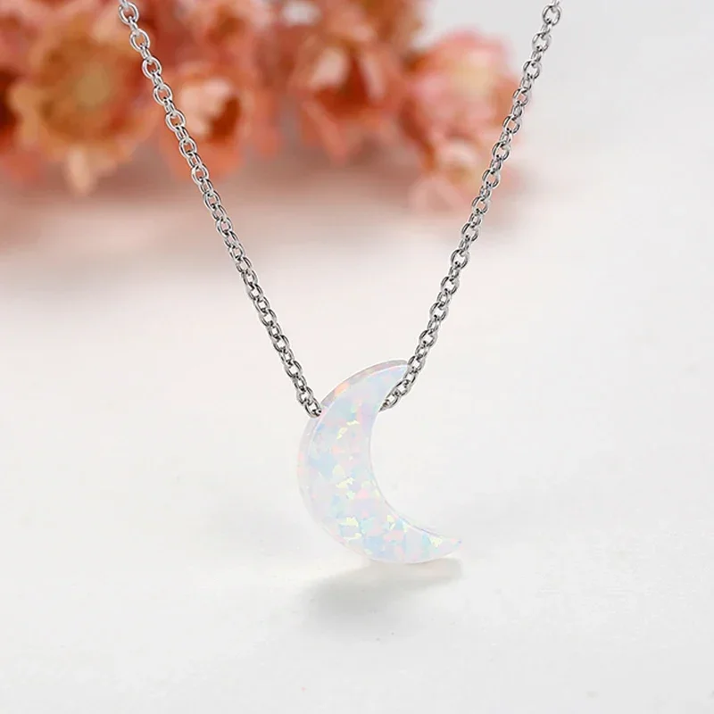 TONGZHE Cute Small Sparkling Moon Pendant Necklace for Women Sterling Silver Jewelry 925 Necklace Link Chain Choker Bijoux Femme
