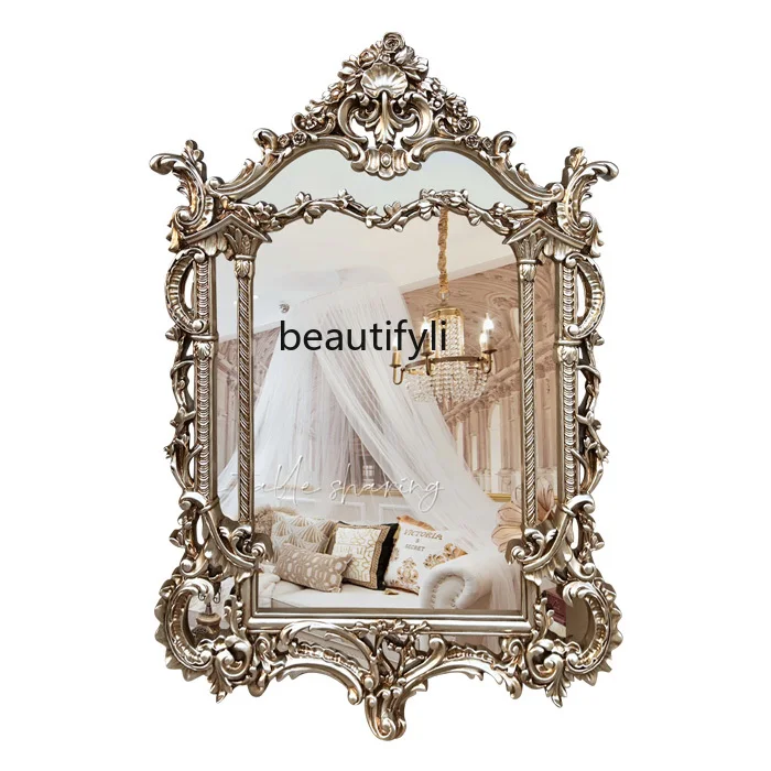 

French retro bathroom mirror American European bathroom mirror wall hanging, wall engraved dressing decorative mirror