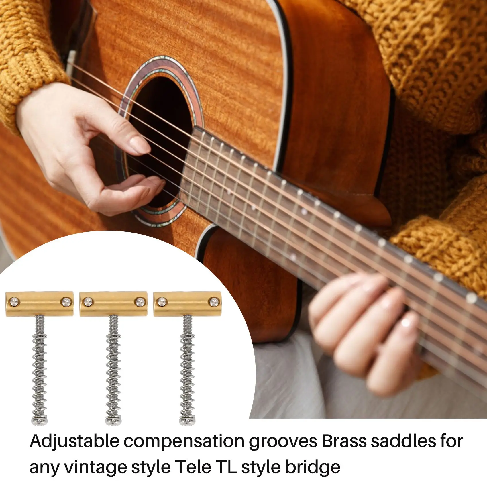 Guitar Compensated Bridge Brass Saddles Set 10.8mm Style Bridge Saddle for TL Style 6 Strings Electric Guitar Part(3Pcs)