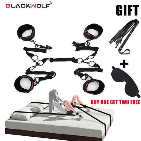 BLACKWOLF Under Bed Restraint Set Handcuffs Ankle Cuffs BDSM Bondage Straps Adult Games Sex Products Erotic Toys For Fetish