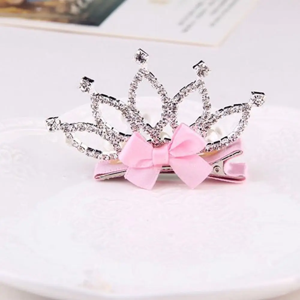 Fashion Lovely Girl Headdress Rhinestone Star Crown Cute Bow Hair Clip Headwear Hair Accessory Kids Hairpin