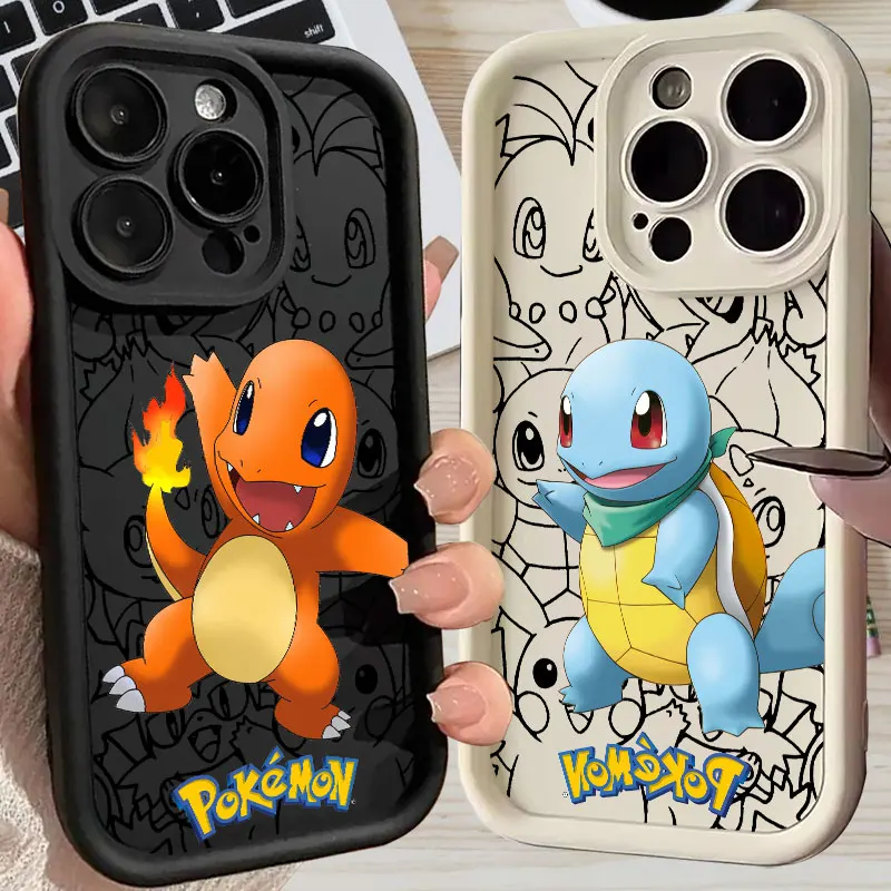 Charmander Squirtle Pokemon Amine Phone Case For iPhone 11 12 13 14 15 16 Pro Max Silicone Case For iPhone 15 16 Plus Soft Cover