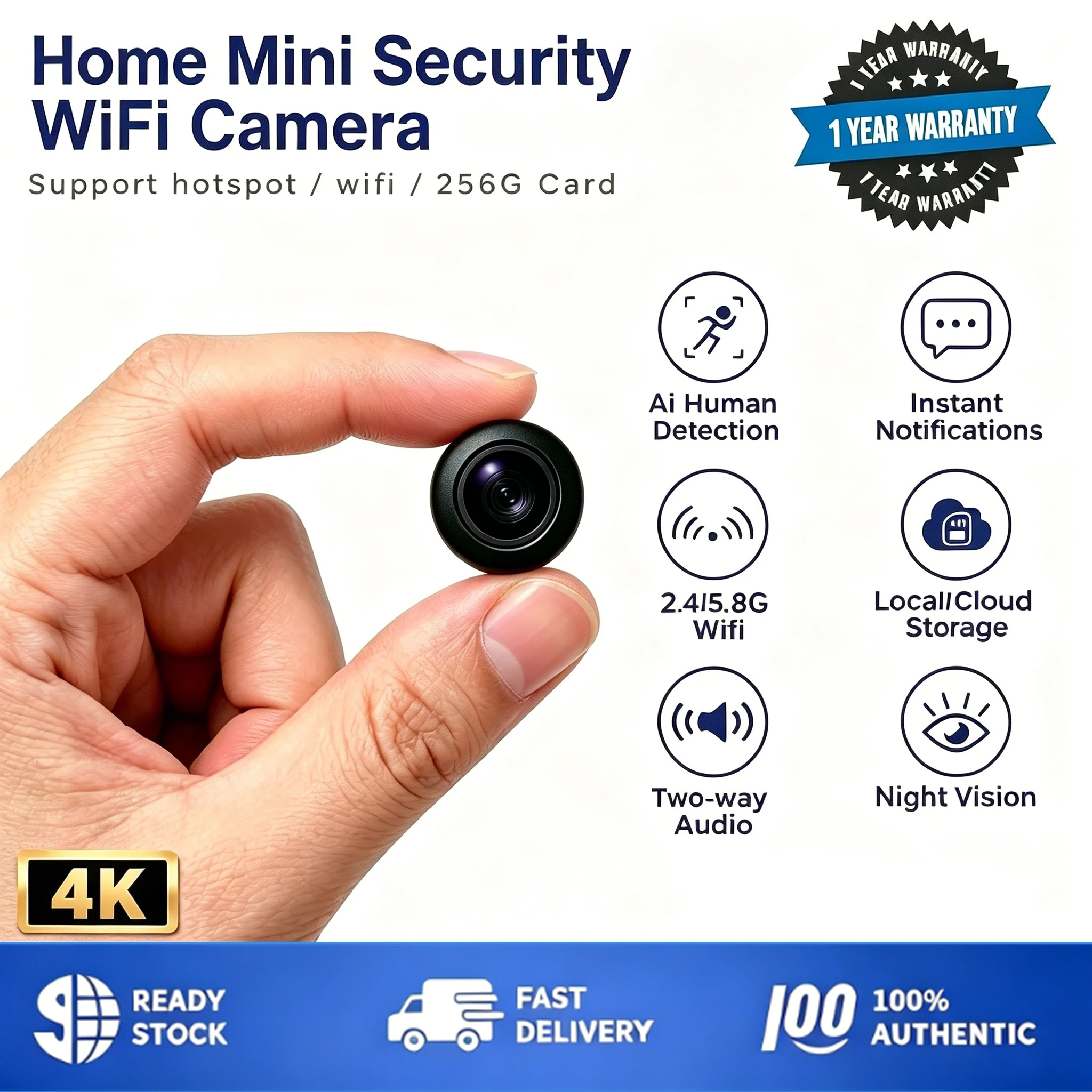 Home Security Monitoring - 4K Ultra HD Mini Security Camera,