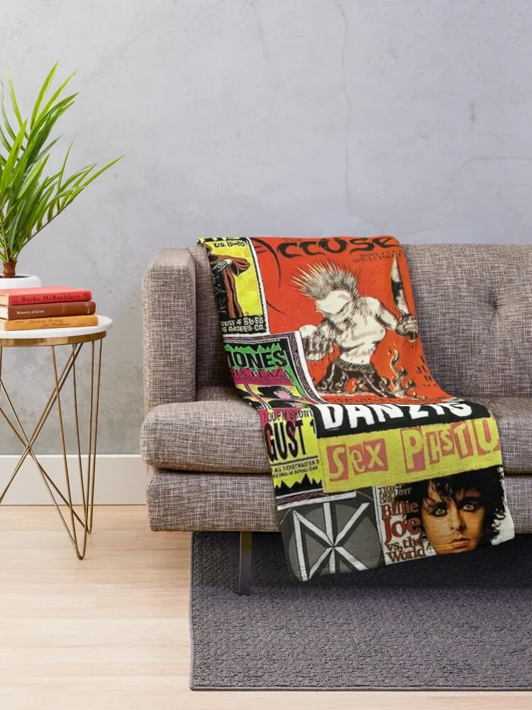 Punk Rock Collage Throw Blanket cosplay anime Soft Plaid Blankets For Bed Sleeping Bag Blankets