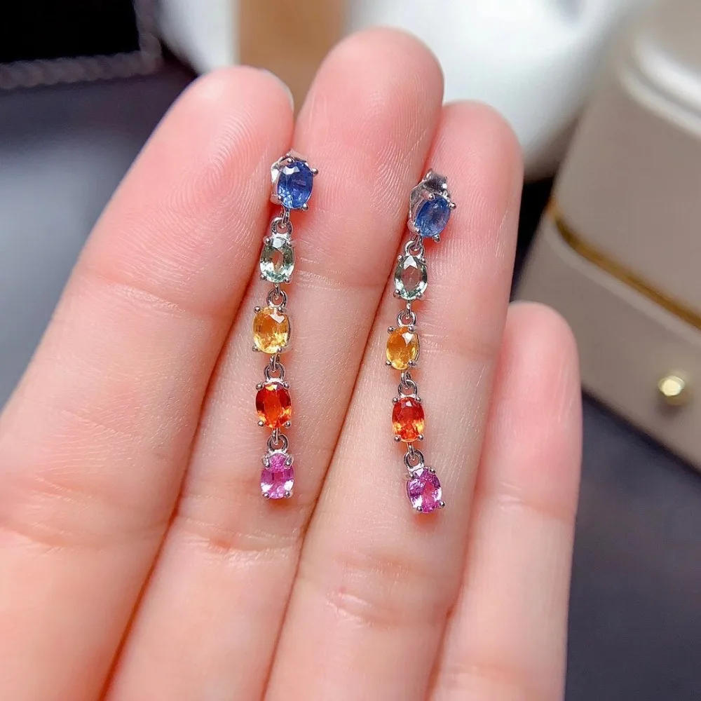 Natural Sapphire Earrings Luxury Ladies Jewelry 925 Silver Luxury Design Earrings for Women