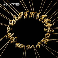 ANDYWEN 925 Sterling Silver Gold Long Chain Alphabet 26 Leter A W Pendant K H Initial Necklace Handmade Men Luxury Jewelry