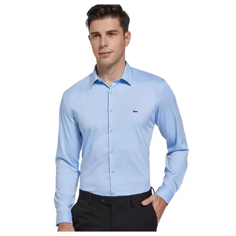 New Spring Men High Quality Casual Blouse Long Sleeve Cotton Keep Warm Harmont Solid Slim Fit Embroidery Business Blaine Shirts