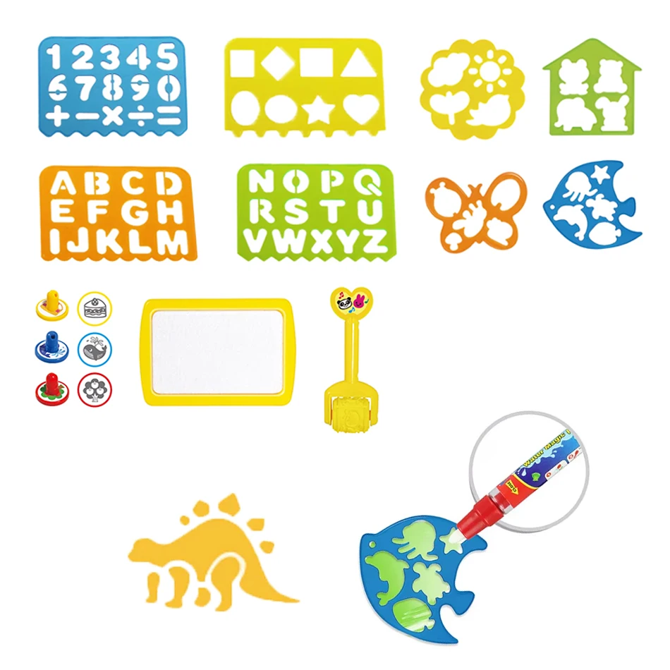 Magic Water Drawing Mat Accessories Roller Seal Animal Digital Template EVA Water Drawing Toy Art Tool Educational Toy for Kids