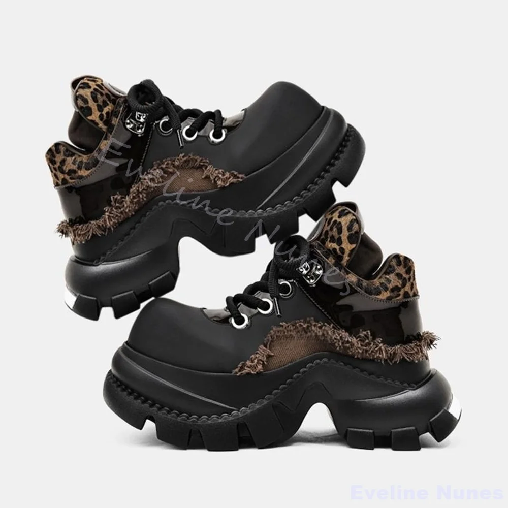 

Hot Girl Thick Soled Mixed Colors Shoes Women Round Toe Height-increasing Cross Tied Casual Shoes 2025 New Big Toe Platform Shoe