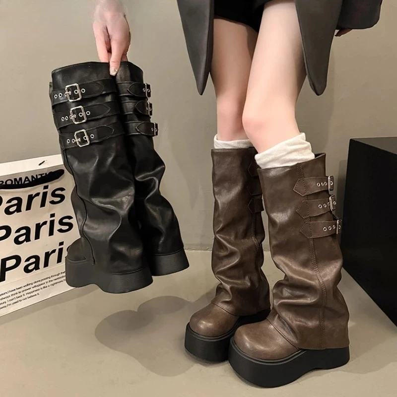 

MEOD Punk Style Women Mordern Long Boots Fashion Platform Height Increase High Knight Booties Winter Shoes Zapatos De Mujer
