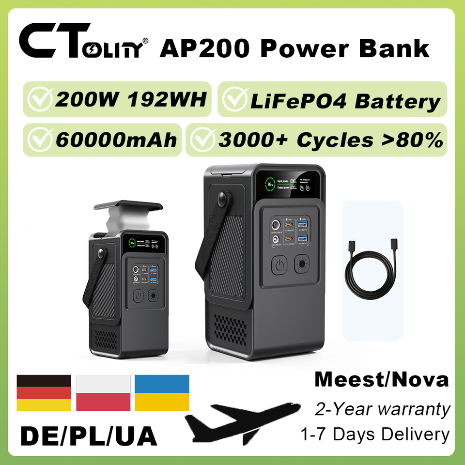  CTOLITY 200W 192Wh Outdoor Energy Storage Power Supply 60000mAh  Portable Mobile Power Station Solar Generator Lifepo4 Battery 