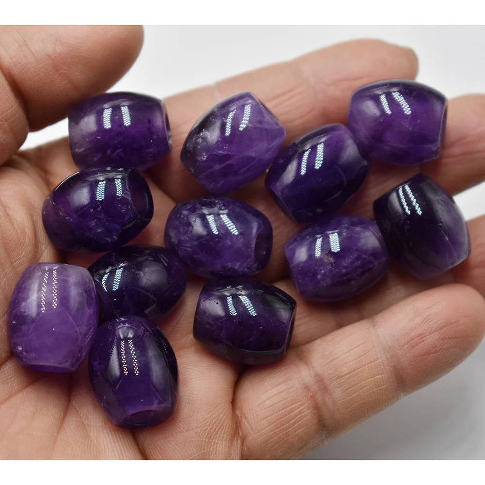 Großhandel 12 Stück/Set Modische Qualität Naturstein Amethyst 16x18mm runde Form Großlochperlen für DIY Armband Schmuckherstellung – Detail 1