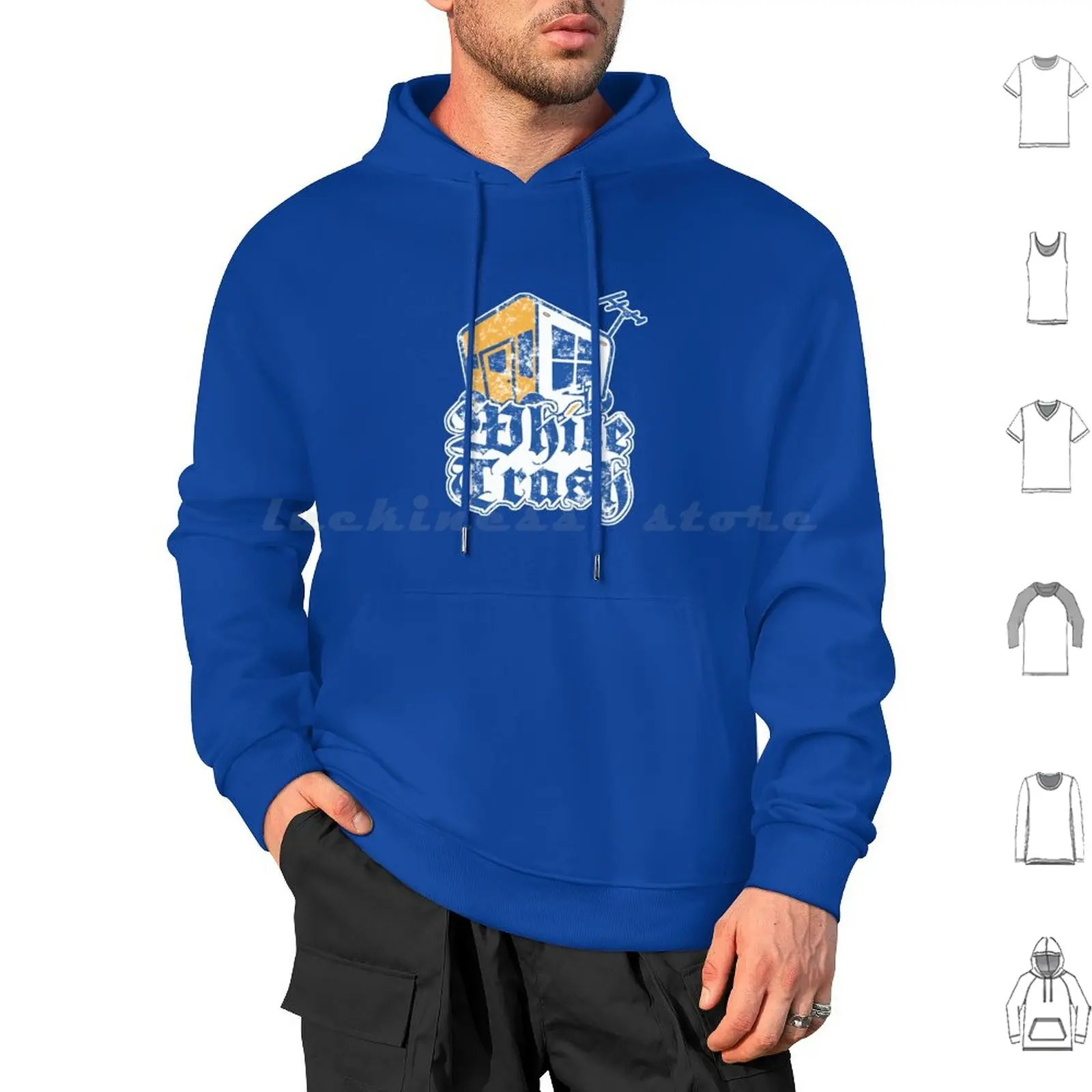 White Trash Hoodie cotton Long Sleeve Trailer Double Wide Trash White Castle Park Mobile Home Aerial Parody Faded Distressed