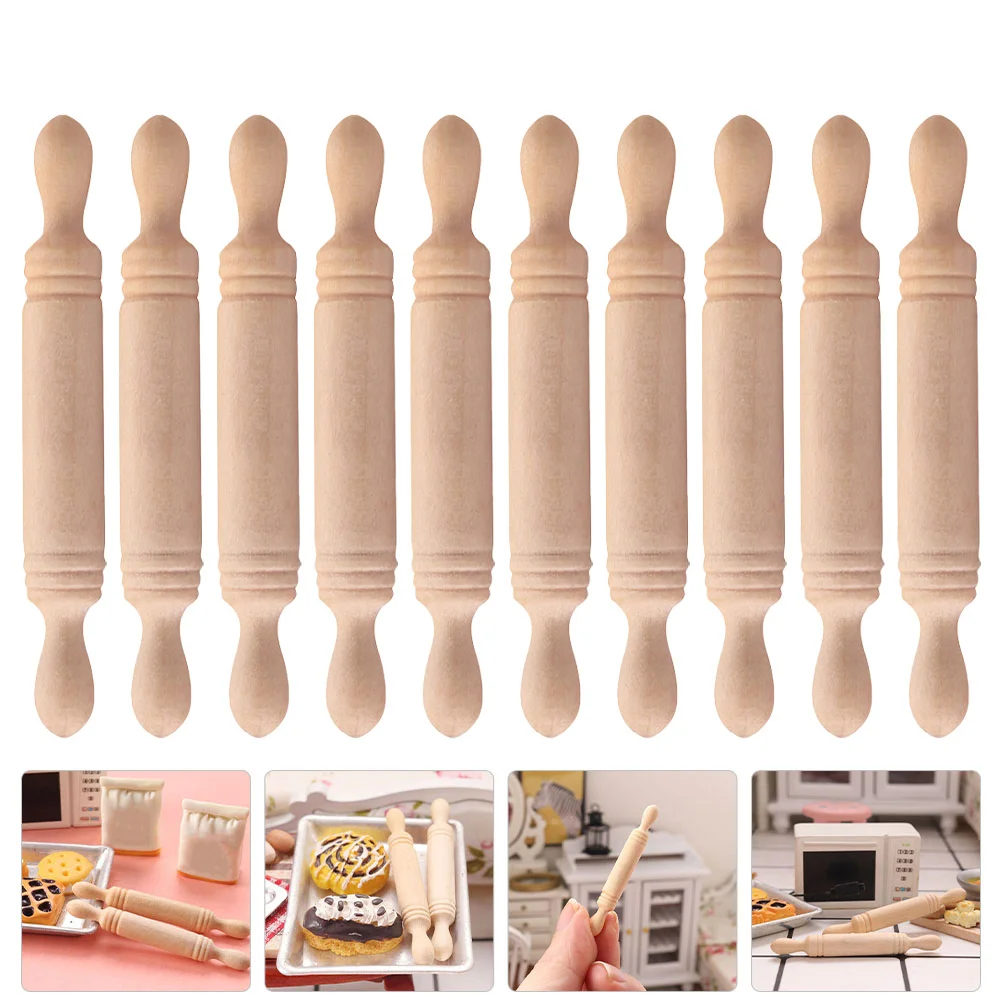 12 Pcs Rolling Pin Decorative Mini House Bulk Pole Model Simulated Roller Simulation Kitchen Toy Wooden