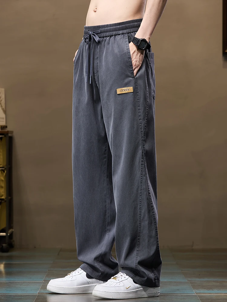   メンズカジュアルパンツ夏薄いワイドレッグロングルーズストレートカットカジュアルパンツ通気性快適若々しいスレ