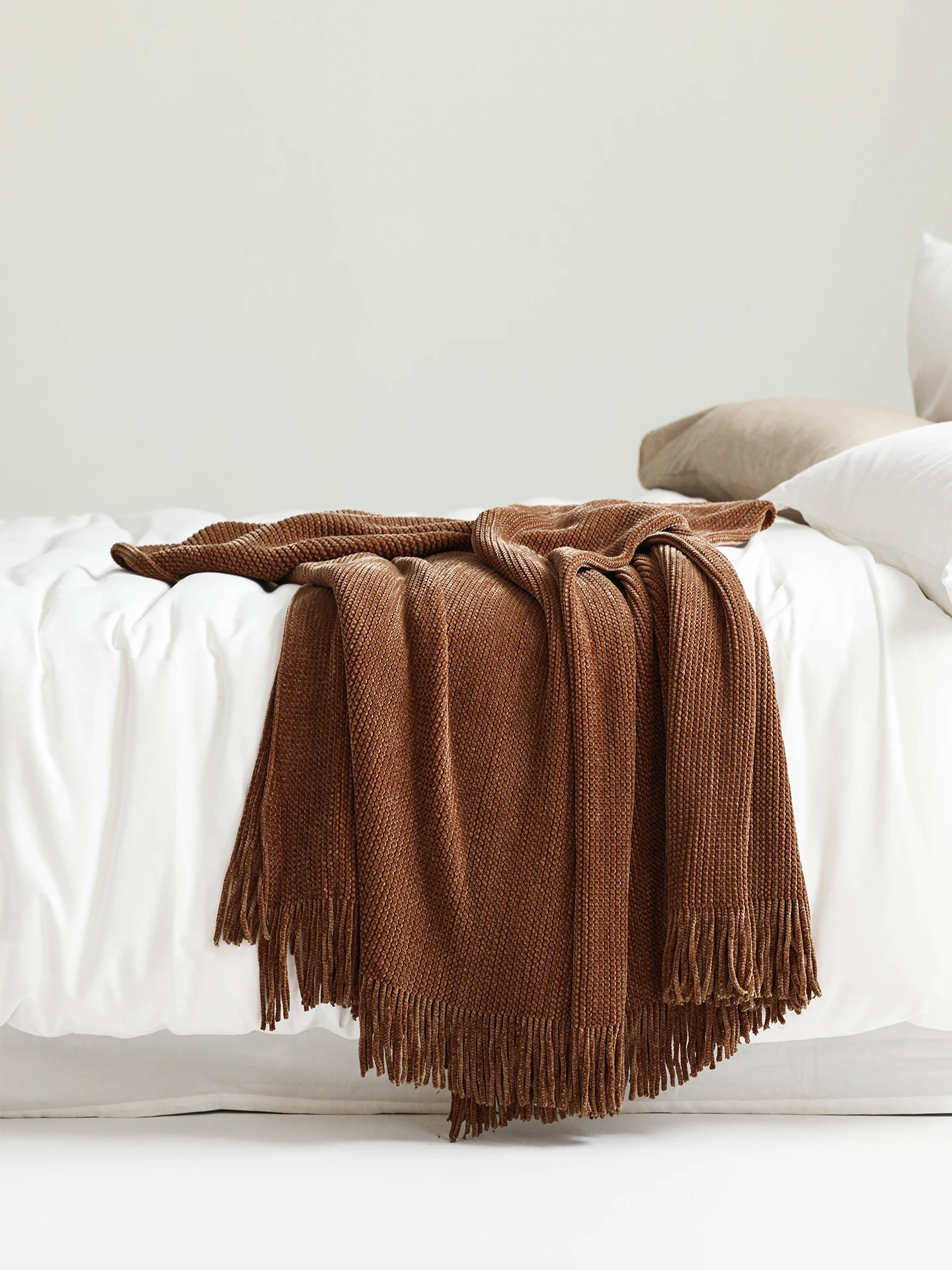 

Soft Brown Bedding Cover Blanket Skirt Towel American Retro Style Fur Rug Bedroom Decorative Throw Blanket Guest House Flag