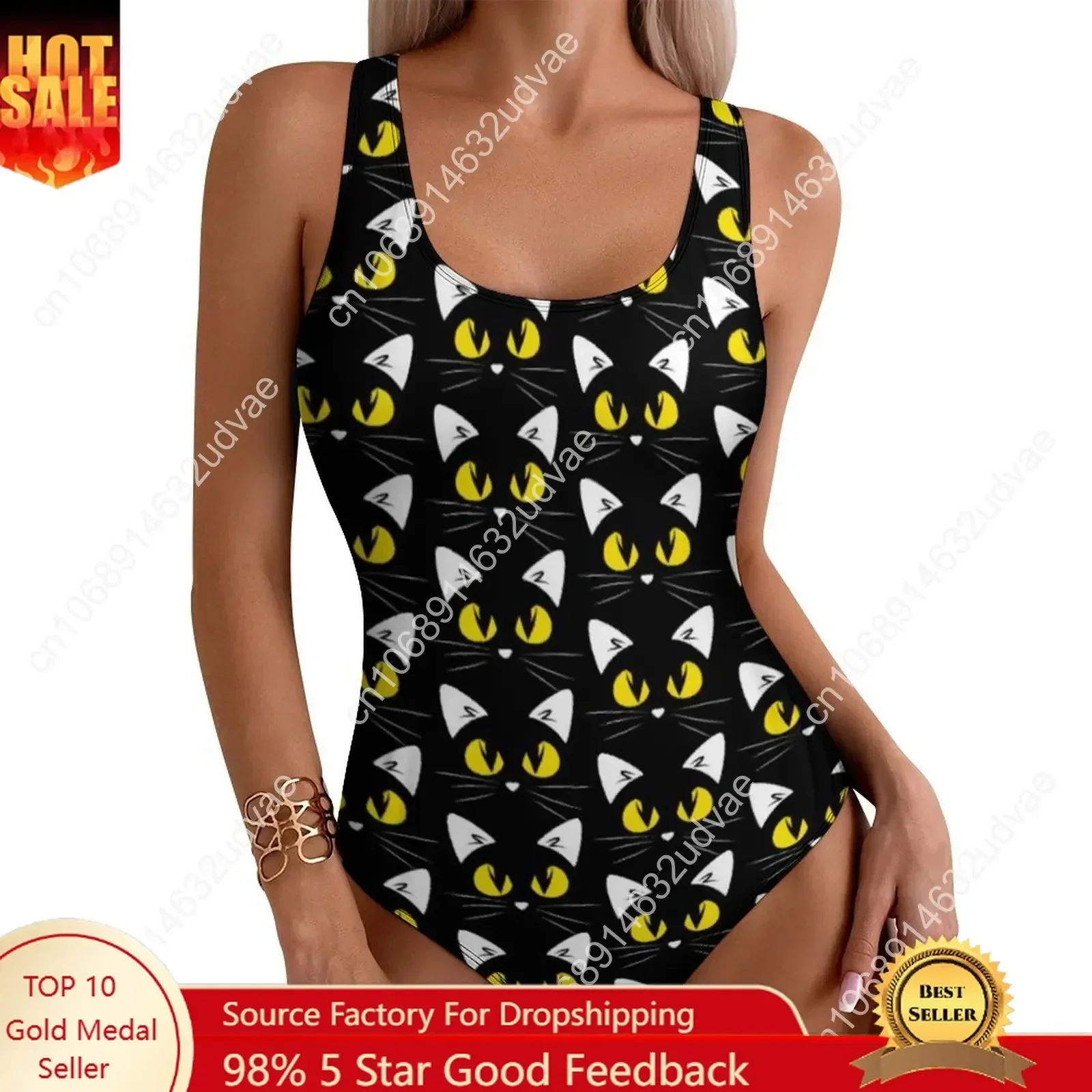 Black Cat Swimsuit Spooky Halloween Push Up Swimwear One Piece Holiday Surf Bathing Suit Bodysuit Sexy Beach Outfits Plus Size