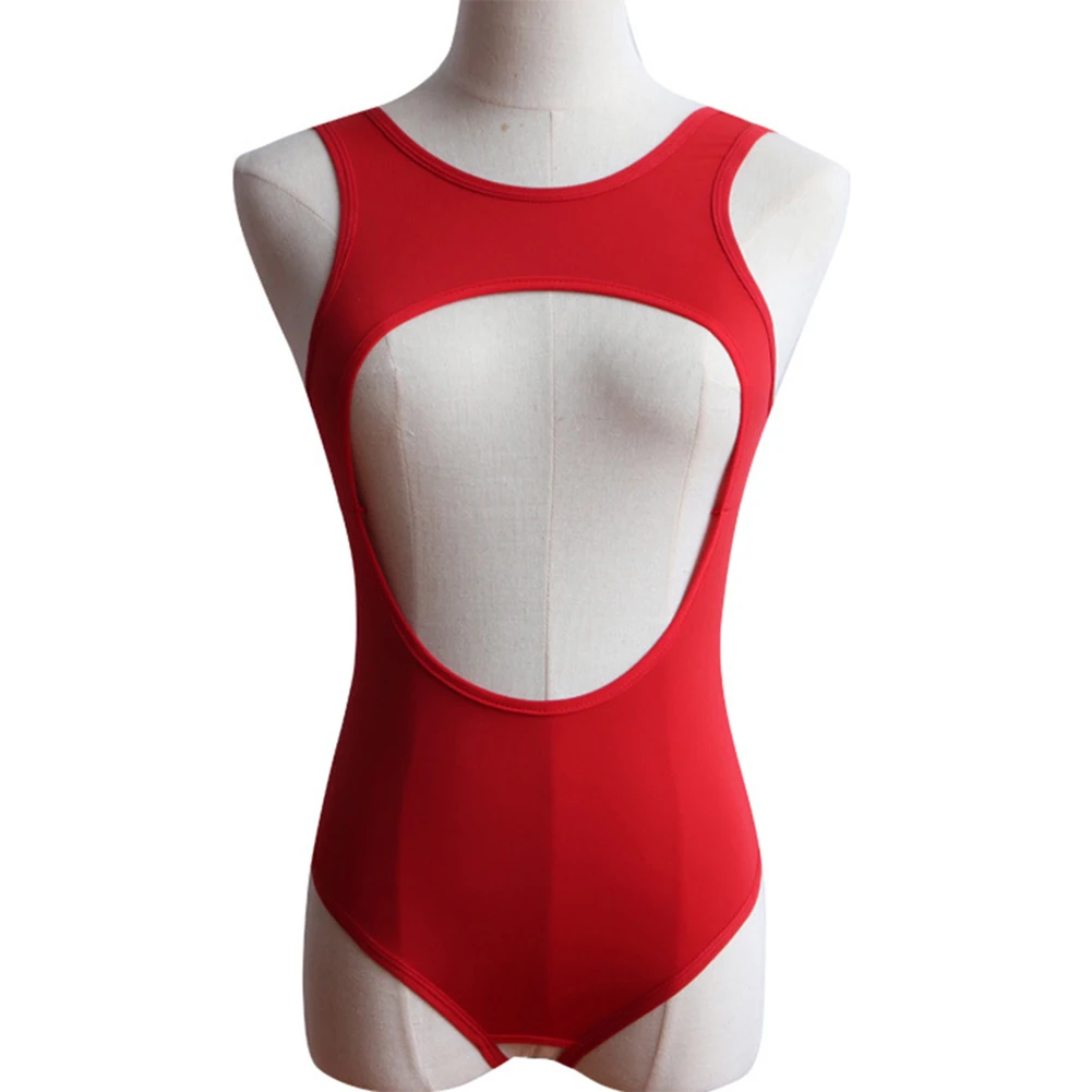 

Sexy Sheer Mesh Crotchless Bodysuit Nightwear Hollow Out Chest Teddies Halter Backless Leotard Lingerie Ice Silk Tights A50