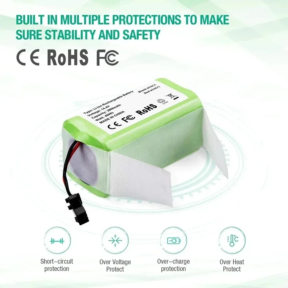 New 14.4V 2600mAh Replacement Battery for Conga Excellent 990 1090 1790 1990 Deebot N79S N79 DN622 Robovac 11 Tesvor X500