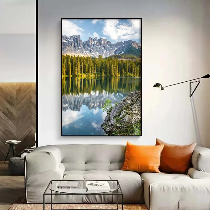 Nordic Nature Canvas Wall Art Lake Forest Waterfall Landscape Poster Alpine Valley Scenery Print For Home Interior Decoration
