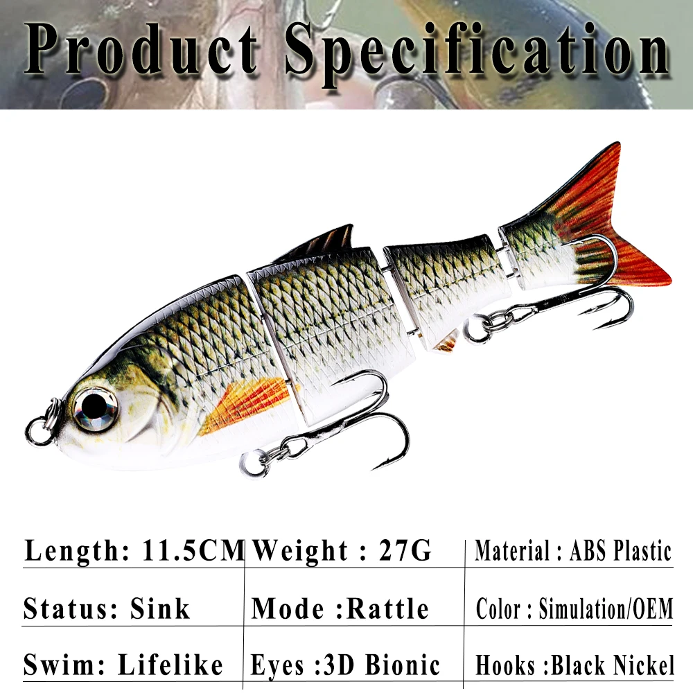 Chan\'s Huang 1PCS 11.5CM 27G Multi Jointed Swimbait 4 Segments Hard Bait Fishing Lure Sinking Artificial Shad Swimbait Wobblers