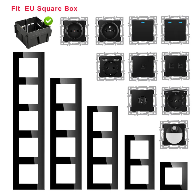 Nywp wall mount module diy European standard pc black panel socket switch button free combination function