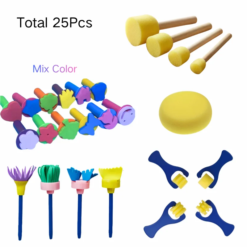 25Pcs Sponge Painting Stamp Set, DIY Art Printing Tools for Textile, Canvas & Wall Decor, Sponge Brushes for Acrylic