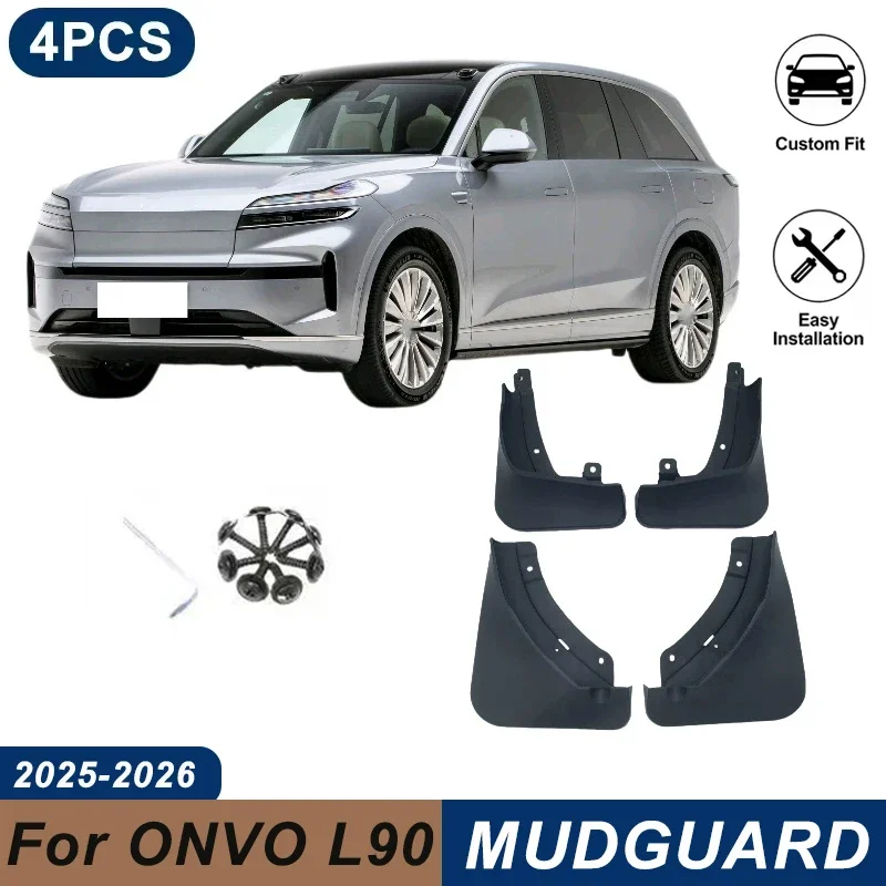 4PCS Car Mud Flaps For ONVO L90 2025-2026 Without Pedal Waterproof Anti-Splash Fender Mudguards Auto Exterior Accessories