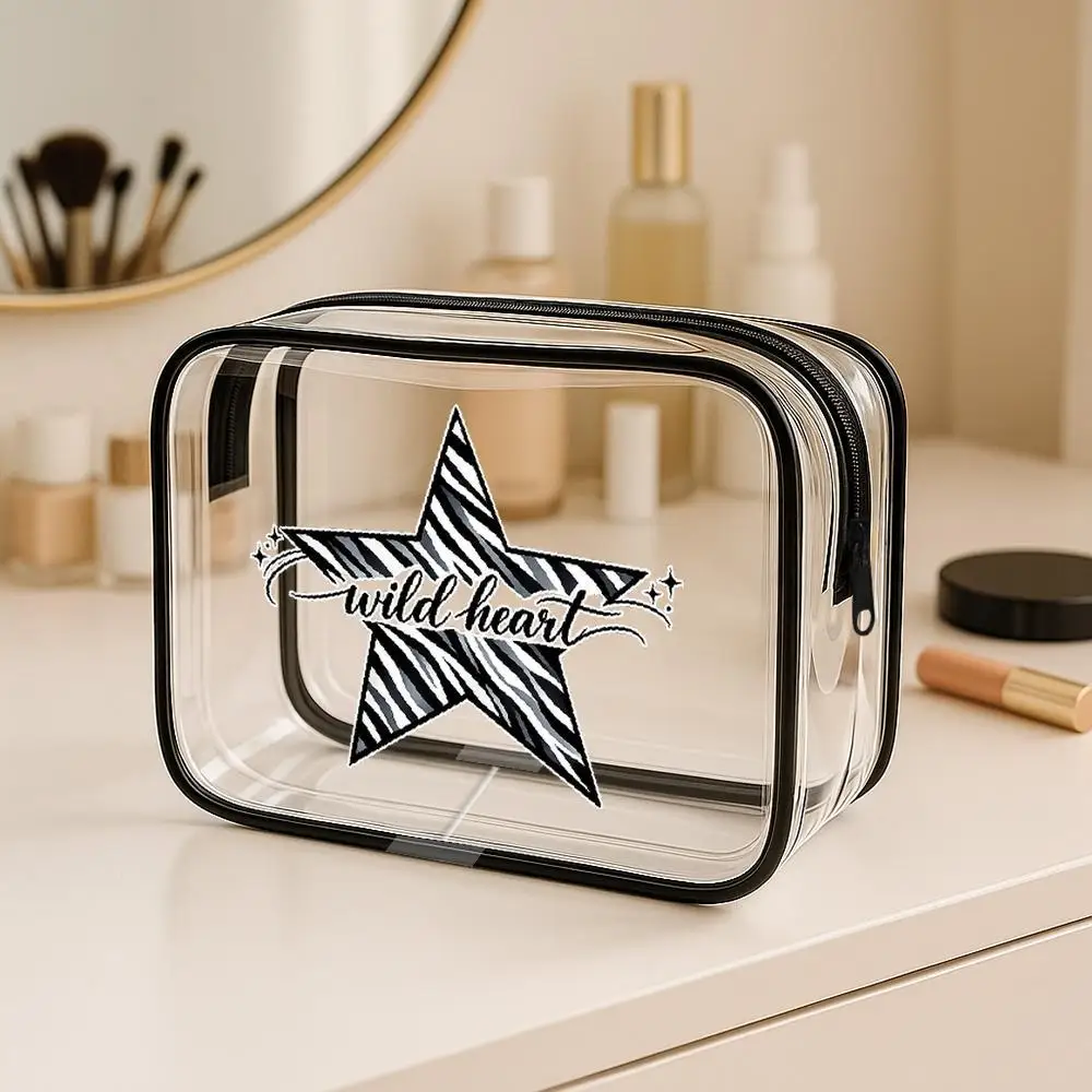 Toiletry Bag Zebra Print Star Wild Heart Clear Makeup Bag Bold Edgy Design Zippered Portable Cosmetic Pouch Travel Daily Toile