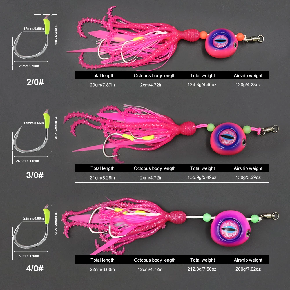 ZYZHE 1 Stück Meeresfischerei-Köder 120/150/200G Leuchtender JIG mit Weichem Oktopus-Köder Bootsfischen Schnurhaken Tiefsee-Angelköder – Detail 2