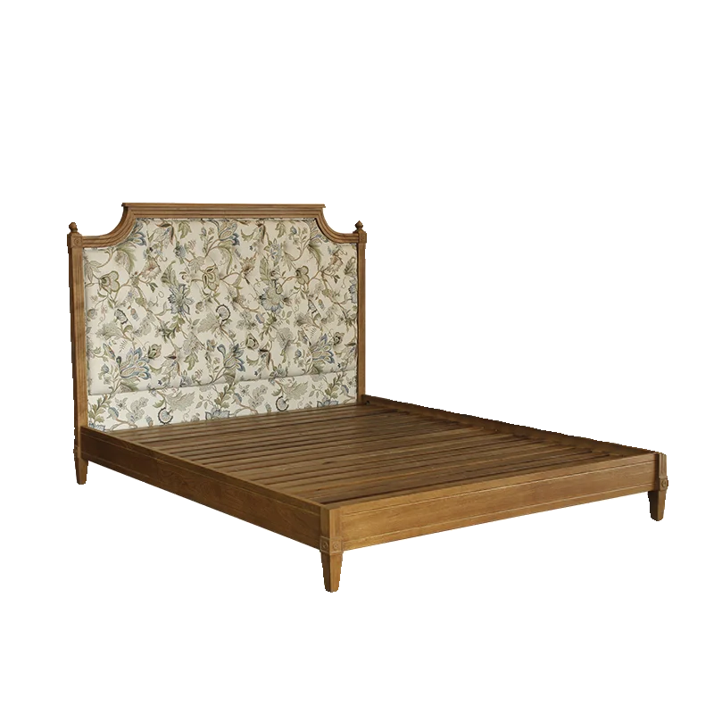

American country solid wood bed with soft bag high backrest queen bed walnut French retro master bedroom silent double bed