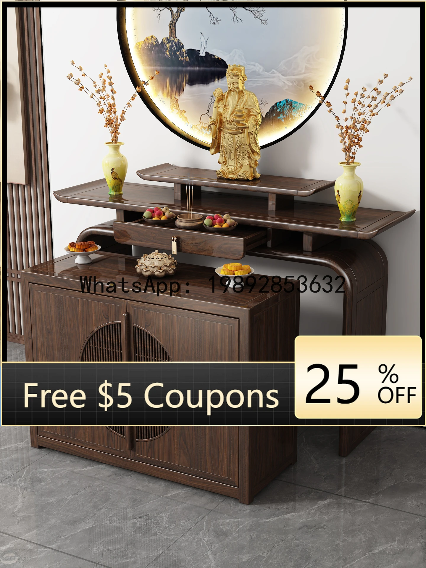 FGG  New Chinese Style Altar Incense Case Buddha Shrine God Table Buddha Hall  God of Wealth Guan Gong Household Solid Wood