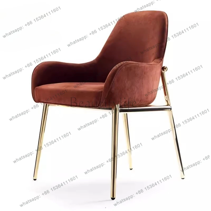 

Italian light luxury flannel dining table and chair metal armrest simple modern stainless steel hotel club chair
