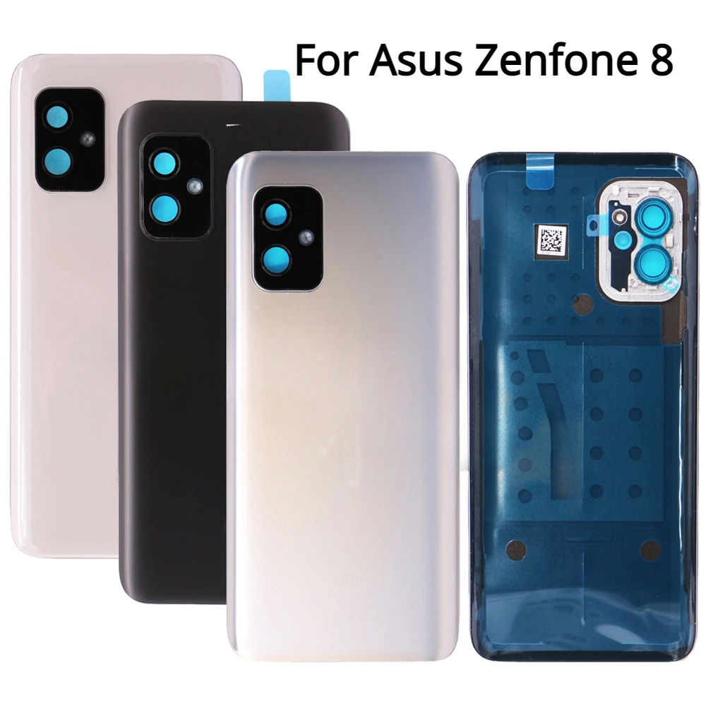 Original Glass Back Cover For Asus Zenfone 8 ZS590KS Back Battery Cover Door Rear Housing Case With Camera Frame