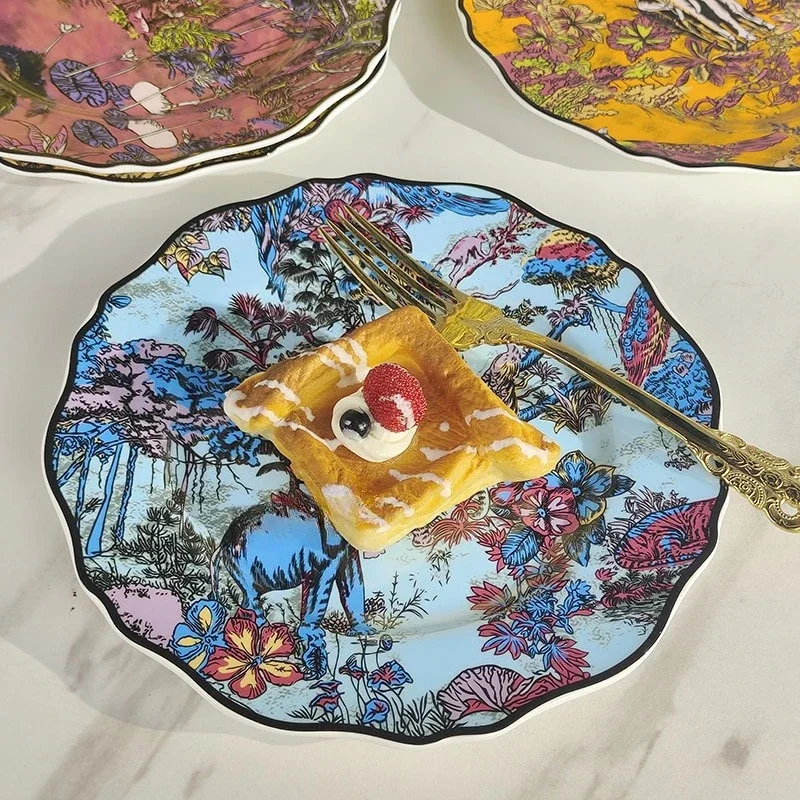 Jungle Adventure Series Indian Elephant Bone Porcelain Western Food Steak Plate Hotel Table Four Plates