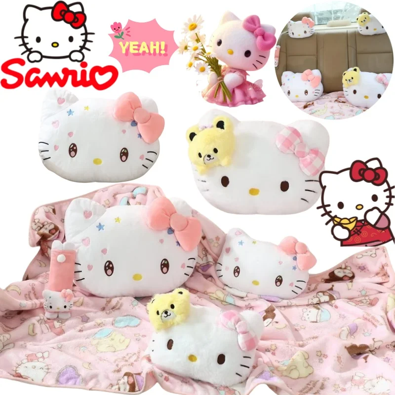 

Sanrio Hello Kitty подушка одеяло креативное дорожное толстое мягкое одеяло с героями мультфильмов для девочек с сердечком автомобиля поддержка плеч подголовник чехол одеяло
