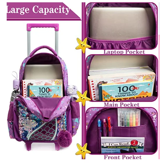 Imagem -04 - Mochila Escolar com Rodas para Crianças Trolley Bolsa Lunch Bolsa Rolling Backpack For Girls Mochilas com Rodas 16 Pcs Set