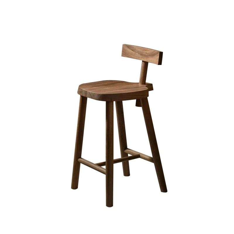 Modern simple solid wood home high stool  backrest bar chair  light luxury