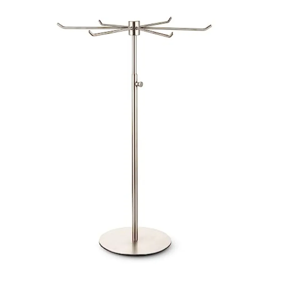 

Вращающаяся подставка для брелоков - регулируемая по высоте подставка для украшений из матового серебристого металла - подставка для длинных ожерелий с 6 отделениями