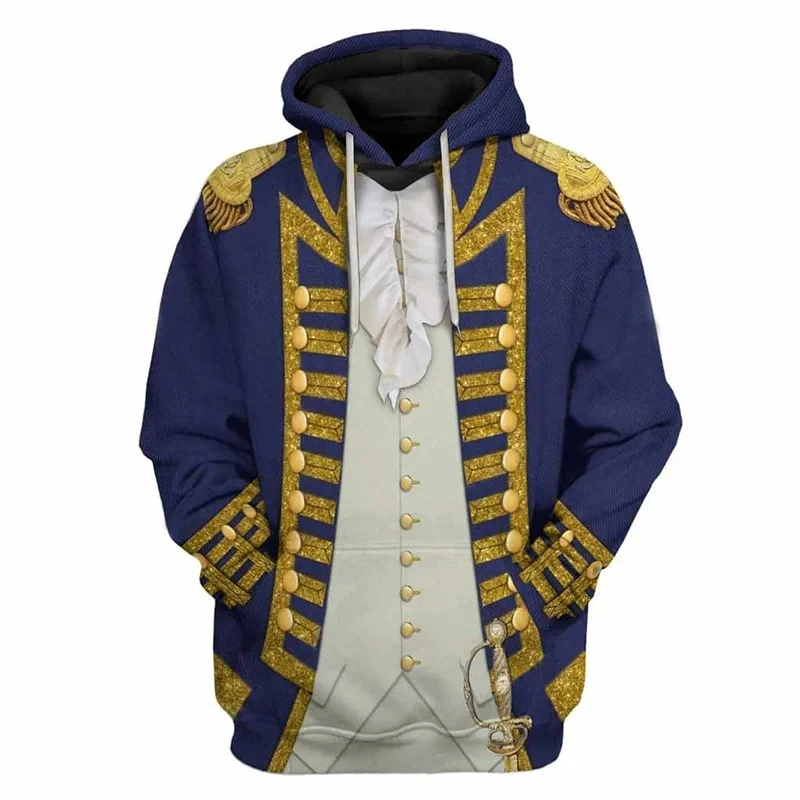 Grandee Medievale Generale Cosplay Felpe con cappuccio Uomo Vintage 3D Stampa Napoleone Felpa con cappuccio Felpe per uomo Costume Pullover con