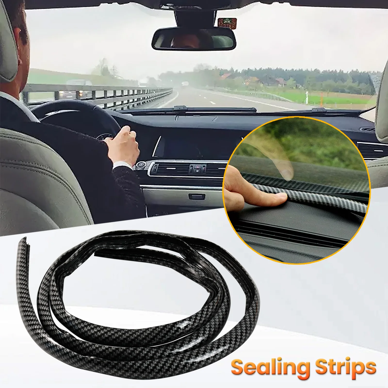 Car Sealing Weather Strip Dashboard Center Console Windshield Anti Gap Engine Noise Insulation Interior Trim + Tool Carbon Fiber