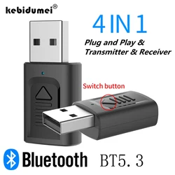 USB & 3.5mm AUX 4 in 1 Bluetooth 5.3 Dongle Adapter Stereo Music Wireless Receiver Transmitter For PC Mp3 Speaker TV Car Radio ﻿